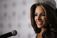 LAS VEGAS, NV - JUNE 3: Miss Rhode Island USA Olivia Culpo speaks during a news conference after winning the Miss USA 2012 pageant at the Planet Hollywood Resort & Casino on June 3, 2012 in Las Vegas, Nevada. (Photo by Isaac Brekken/Getty Images)