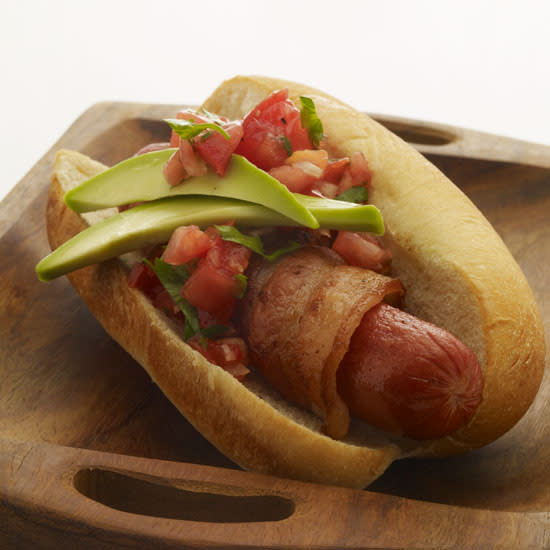 Bacon-Wrapped Hot Dogs with Avocado