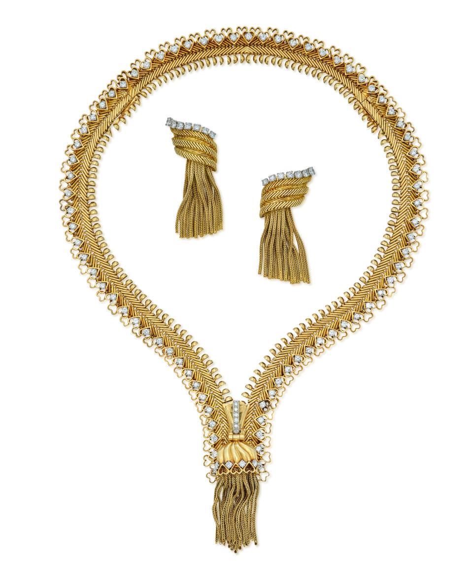 Van Cleef & Arpels Gold and Diamond Zip Necklace and Earrings