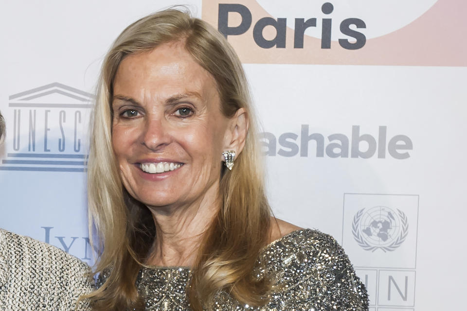 FILE - In this Dec. 9, 2015, file photo U.S. Ambassador to France Jane D. Hartley, poses for the photographers prior to a dinner at the US Ambassador's residence in Paris. President Joe Biden is expected to nominate Democratic fundraiser Jane Hartley to serve as his ambassador to the United Kingdom, according to a person familiar with the decision who was not authorized to comment publicly. (AP Photo/Kamil Zihnioglu, File)