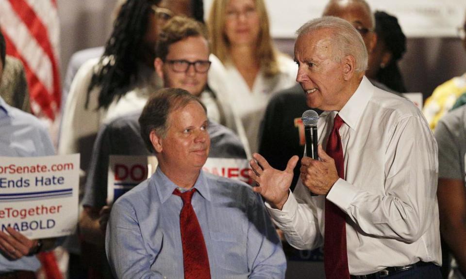 Former Vice President Joe Biden speaks at a rally for Democrat Doug Jones in Birmingham, Alabama.