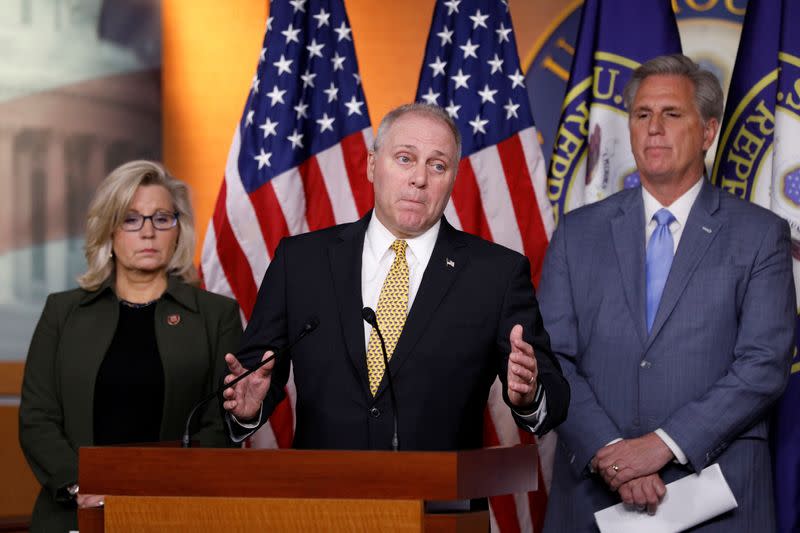 Congressional Minority leaders hold a news confrence ahead of the House vote on the impeachment of U.S. President Donald Trump on Captiol Hill in Washington