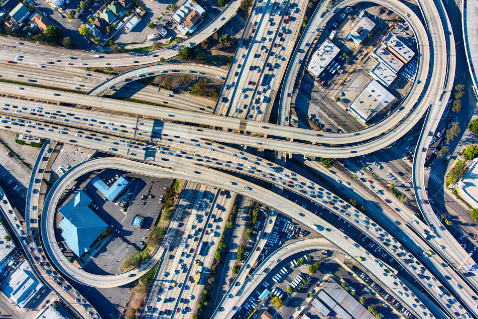 Aerial view of rush hour traffic in Los Angeles