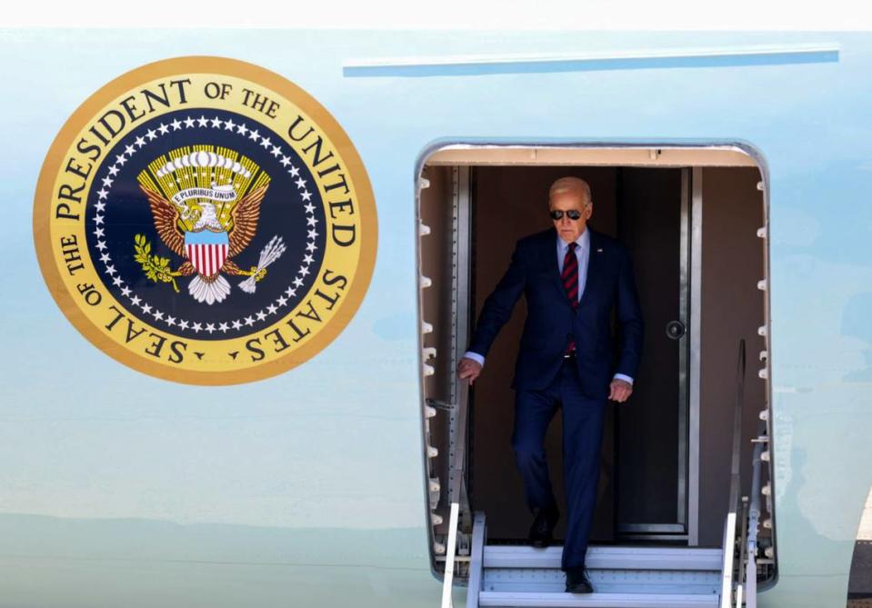 President Joe Biden arrives at North Carolina Air National Guard in Charlotte to meet with the victims families on Thursday, May 2, 2024