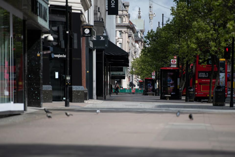 A deserted Oxford Street in London during the lockdown: Getty Images