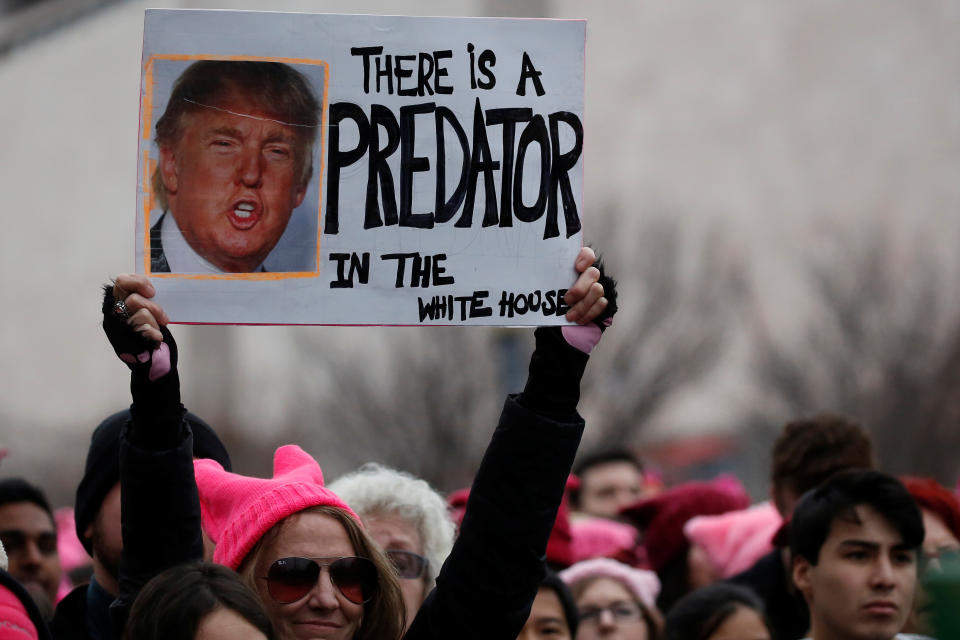 Throngs of people, many wearing pink "pussy hats," joined the Women's March in Washington on Jan. 21, 2017. (Photo: Shannon Stapleto/Reuters)