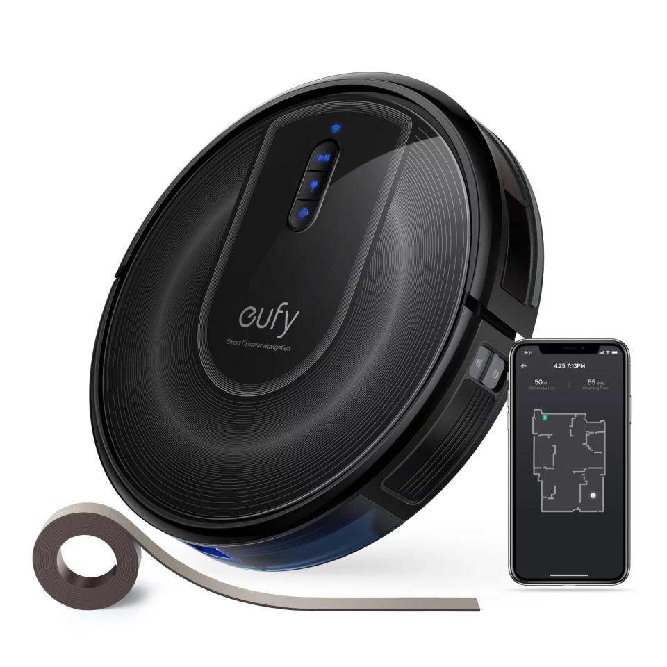 Black robot vacuum and app