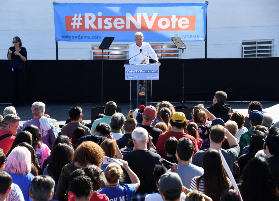 Former Vice President Joe Biden rallies Democrats at an early vote rally in Las Vegas. (Photo: Ethan Miller via Getty Images)