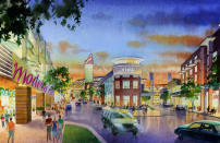 This artist rendering provided by the Atlanta Braves shows the team's proposed new ballpark and mixed-use development design in Cobb County including restaurants and shops along a boulevard outside the stadium in suburban Cobb County, which they say will seat 41,500 and include plenty of revenue-generating amenities around the ballpark. The stadium is scheduled to open in 2017, replacing Turner Field. (AP Photo/Atlanta Braves)
