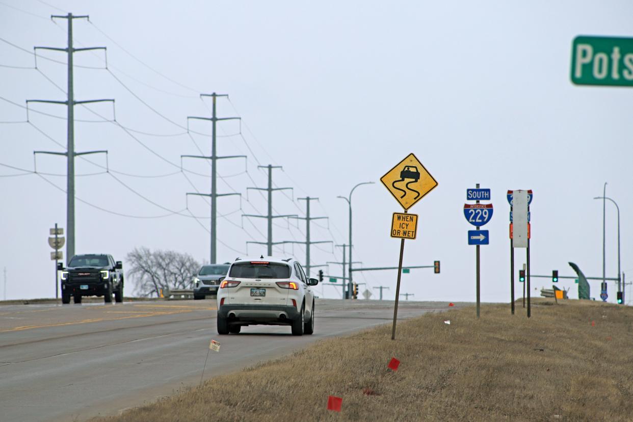 Construction is set to begin April 3 on a diverging diamond interchange along Benson Road and I-229. This photo, taken Monday, March 27, shows Benson Road looking east toward the interstate.