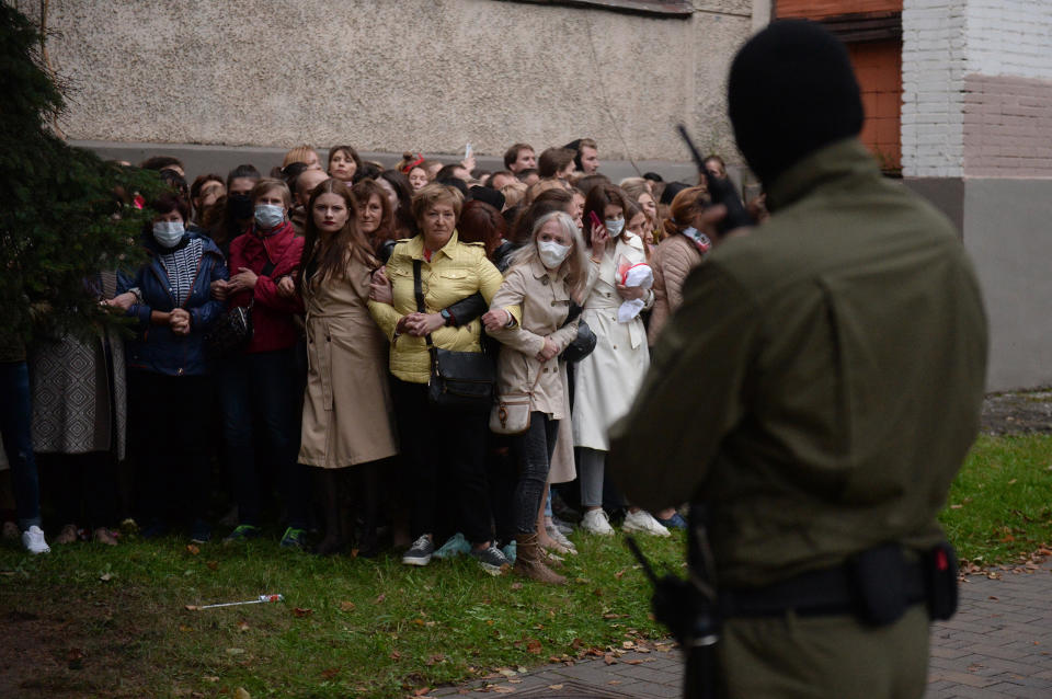 Image: Belarus women resist the police attempt to detain them as they gathered to support their current leader Maria Kolesnikova, in Minsk, Belarus, (EPA)