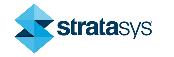 Stratasys' logo -- a vertical blue arrow with points up and down, which also resembles an 