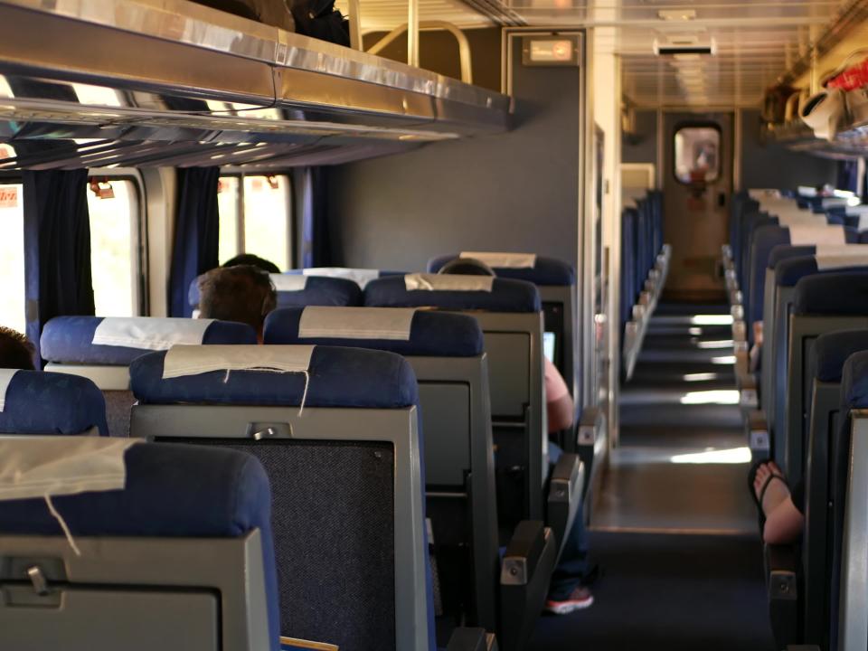 A coach car aboard an amtrak train