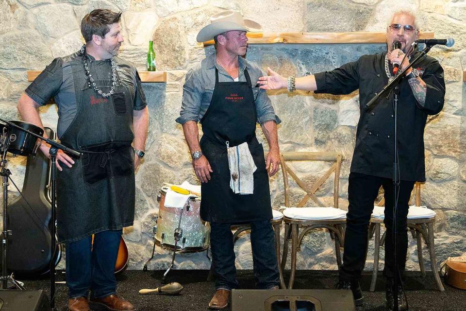 <p>Anders Krusberg</p> Chef Dustin Valette, Taylor Sheridan and Guy Fieri