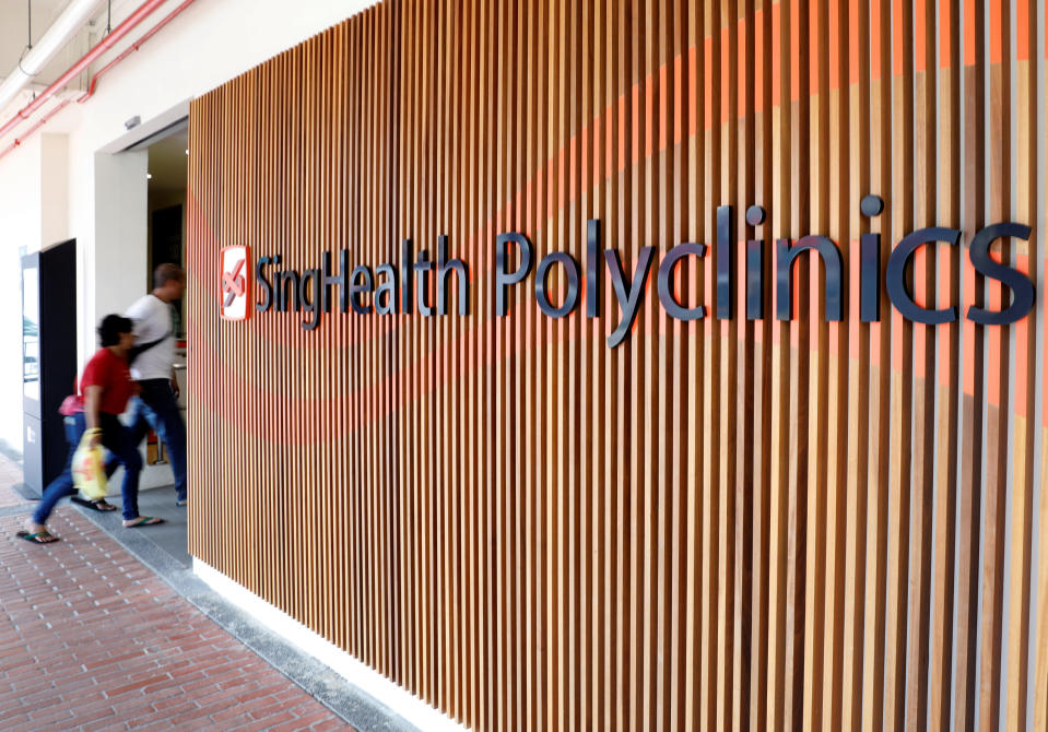 A SingHealth polyclinic signage is pictured in Singapore July 23, 2018. REUTERS/Edgar Su