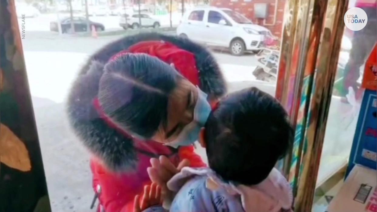 A nurse helping fight the coronavirus outbreak hadn't seen her son in 26 days before this moment.