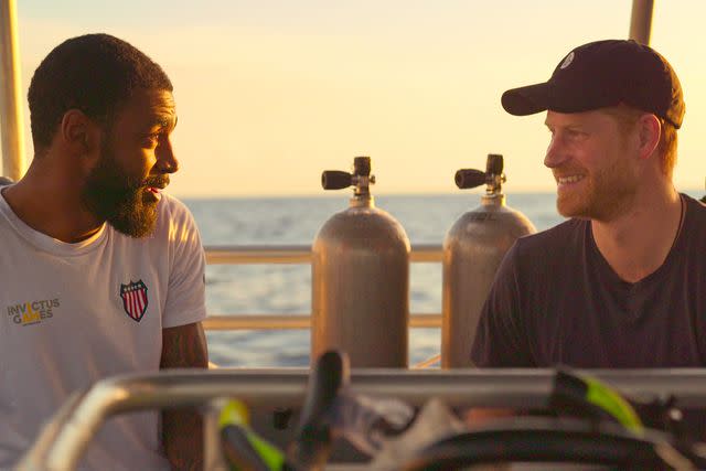 <p>Courtesy of Netflix</p> Heart of Invictus. (L to R) Gabriel "Gabe" George and Prince Harry Duke of Sussex in Heart of Invictus