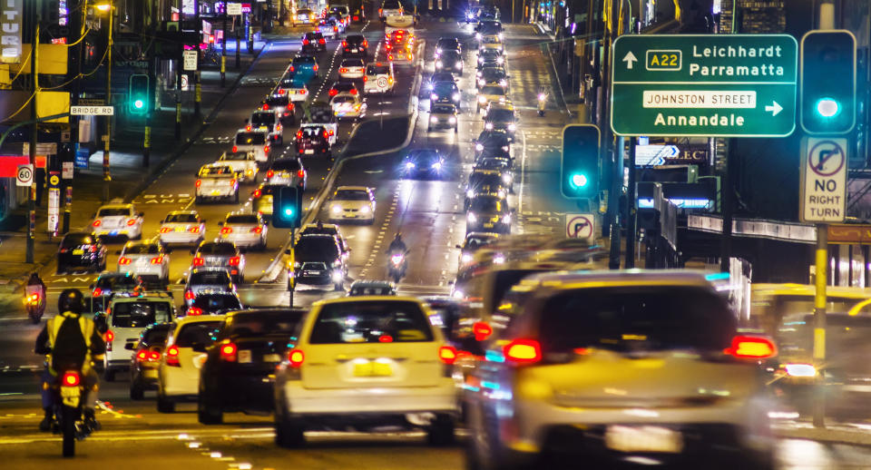 Typically heavy traffic on Parramatta Road, Sydney at dusk. Source: Getty Images