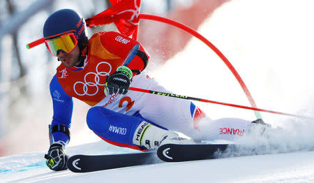 FILE PHOTO: Alpine Skiing - Pyeongchang 2018 Winter Olympics - Men's Giant Slalom - Yongpyong Alpine Centre - Pyeongchang, South Korea - February 18, 2018 - Mathieu Faivre of France competes. REUTERS/Dominic Ebenbichler/File Photo