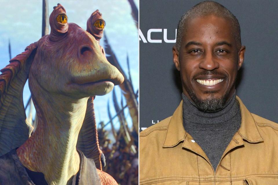 <p>Lucasfilm/Kobal/Shutterstock; Michael Tullberg/Getty</p> Jar Jar Binks, Ahmed Best