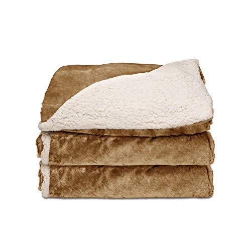 Sunbeam Heated Throw Blanket | Reversible Sherpa/Royal Mink, 3 Heat Settings, Honey