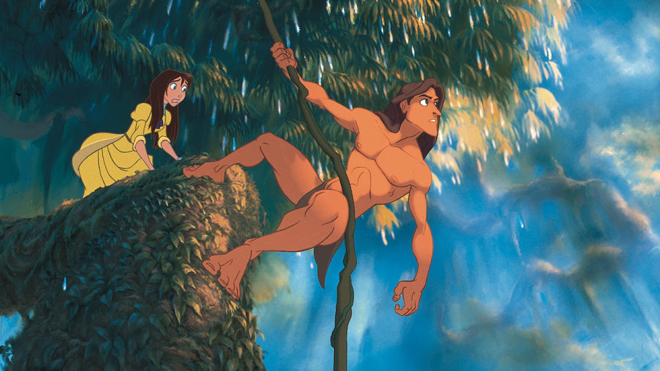 Jane watching Tarzan as he looks into the distance