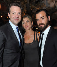Jason Sudeikis (left) joins Aniston and Theroux. Jordan Strauss/WireImage.com