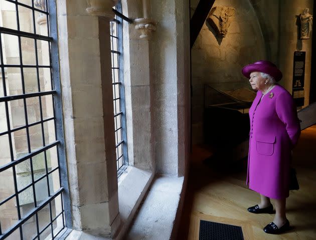 Queen Elizabeth II walks through The Queen's Diamond Jubilee Galleries at Westminster Abbey in London on June 8, 2018. (Photo: Kirsty Wigglesworth/Pool/AFP via Getty Images)