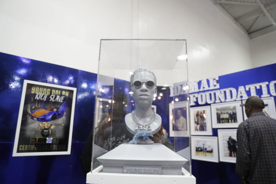 A look inside the Dolphland pop-up museum at the Agricenter in Memphis on May 4. The traveling museum celebrates the creativity, music and legacy of slain Memphis rapper Young Dolph.