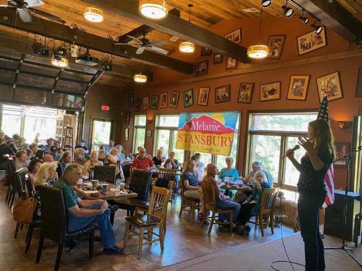 Congresswoman Melanie Stansbury at Sacred Grounds in Ruidoso on May 7.