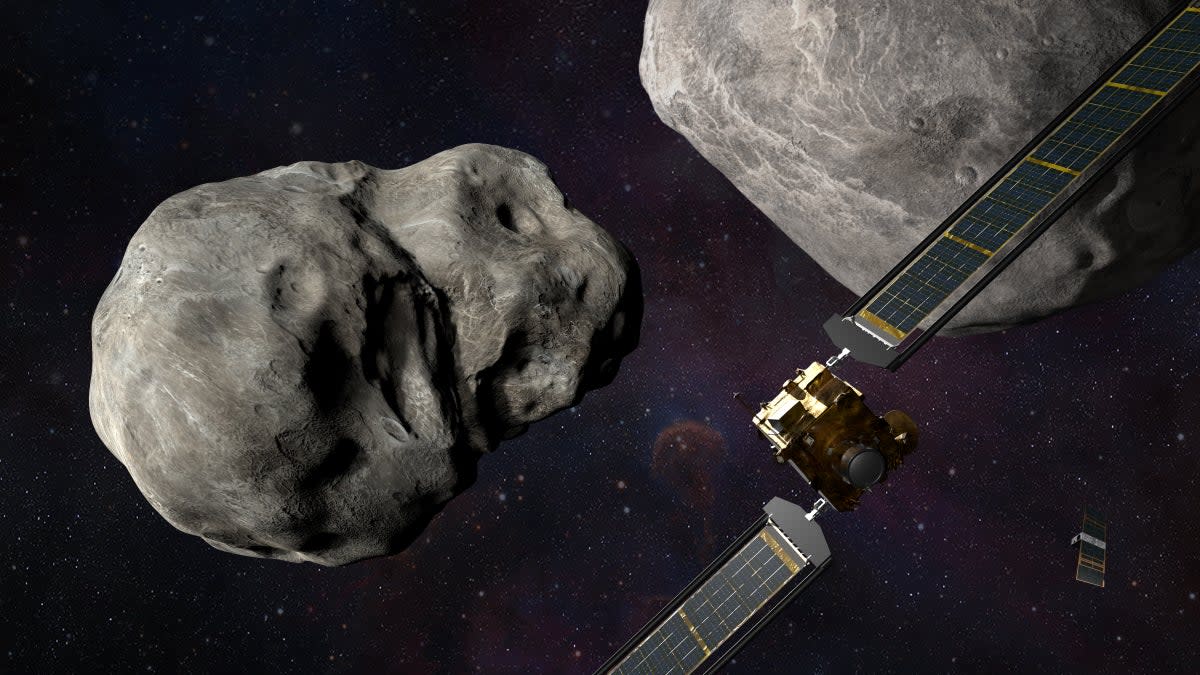 Nasa has successfully crashed a spacecraft into a small asteroid as part of a planetary protection test mission (Nasa/PA) (PA Media)