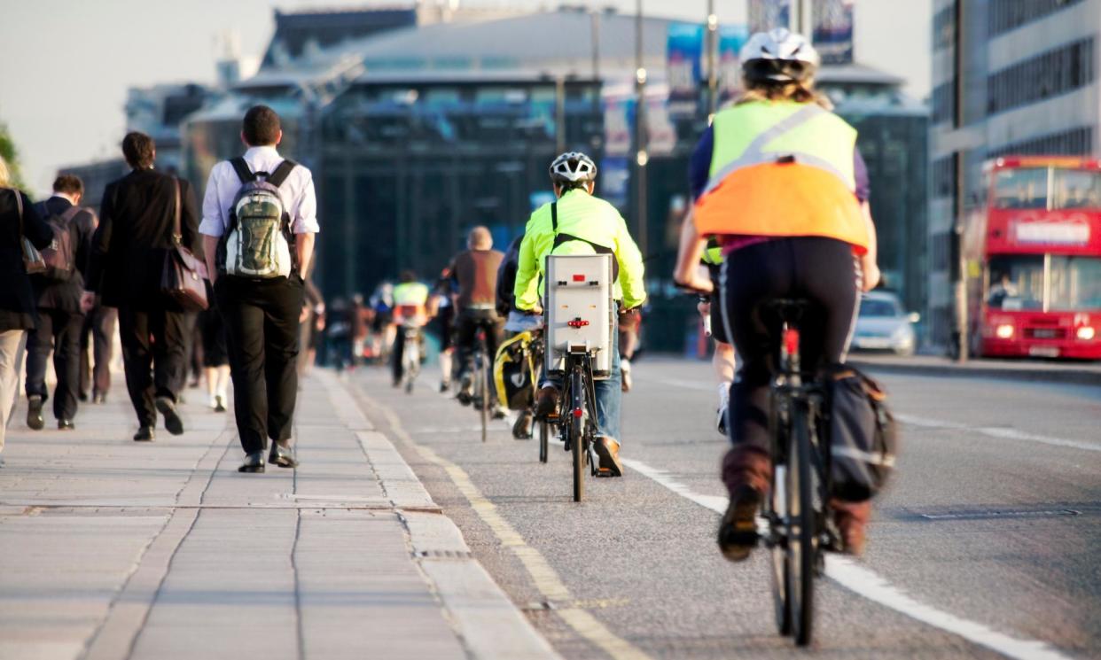 <span>The average walking journey increased in length last year, but the average miles covered on bicycles dropped 17% from 2022.</span><span>Photograph: DesignSensation/Getty Images</span>