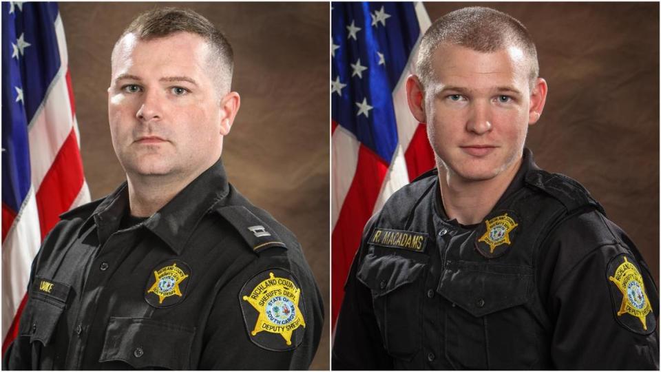 Capt. Chris Duke and Ryan MacAdams of Richland County Sheriff’s Department were fired on by bank robbery suspects after a car chase led to a Northeast Columbia neighborhood, police say