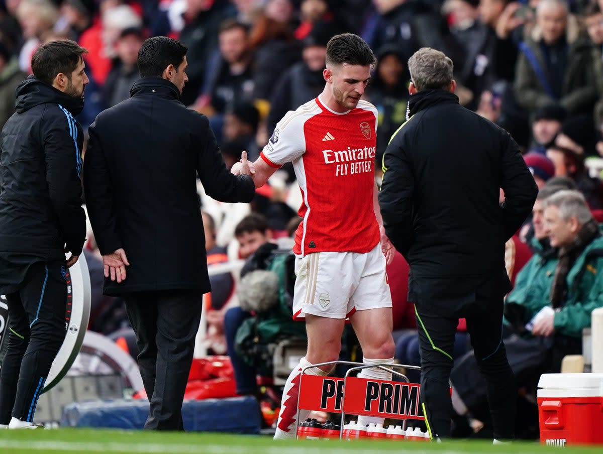 Declan Rice came off after complaining of muscle tightness (PA)