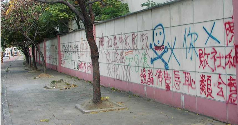「地中海國際中心」19年前倒閉時，有會員在牆上噴寫抗議字眼洩恨。（圖／報系資料照）