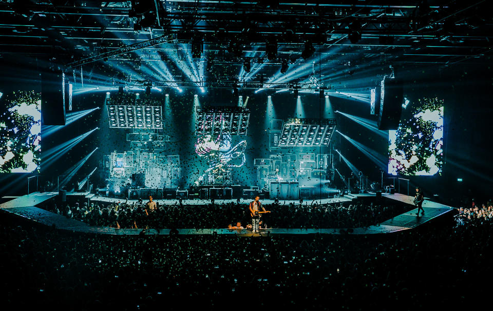 CARDIFF, WALES - SEPTEMBER 16: Tom Fletcher, Harry Judd, Danny Jones and Dougie Poynter of Mcfly perform on stage at Motorpoint Arena on September 16, 2021 in Cardiff, Wales. (Photo by Mike Lewis Photography/Redferns)