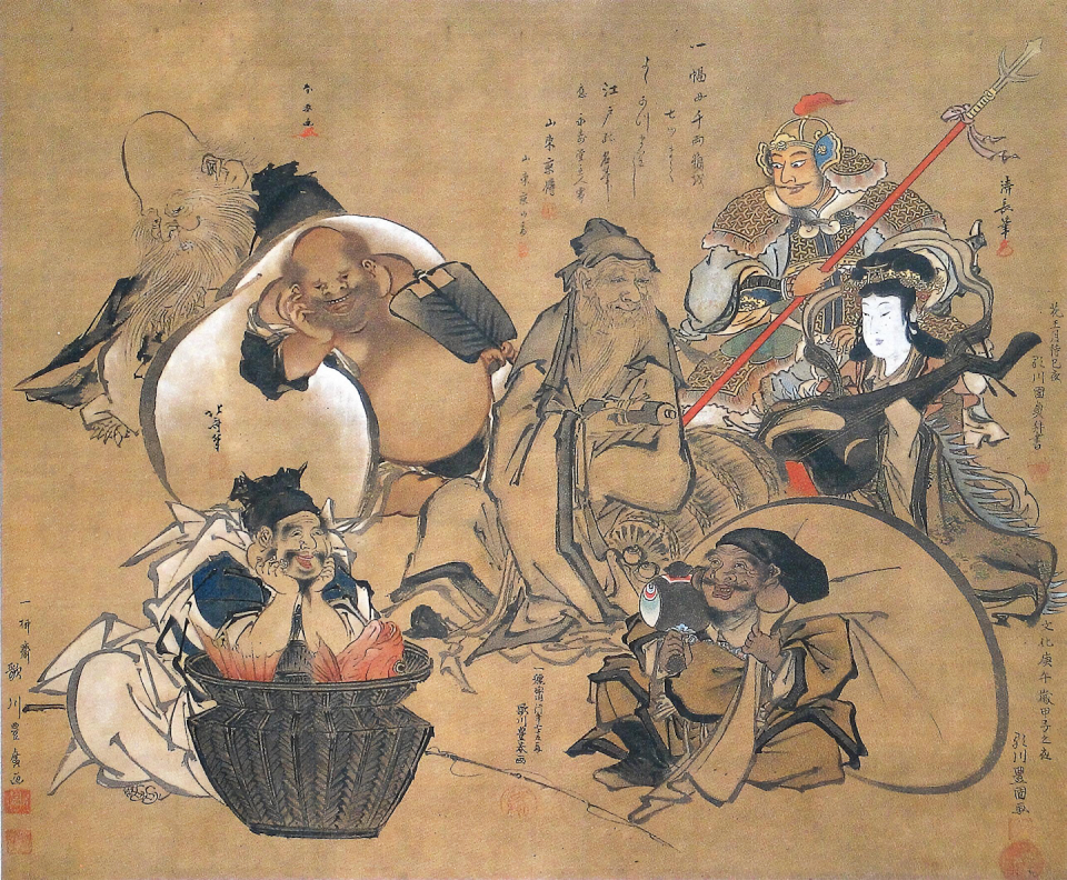 Seven Lucky Gods of Japan are believed to grant good fortune. <a href="https://commons.wikimedia.org/wiki/File:Seven-Lucky-Gods-of-Japan-Hokusai-%E4%B8%83%E7%A6%8F%E7%A5%9E.png" rel="nofollow noopener" target="_blank" data-ylk="slk:Collaborative painting by Hokusai Katsushika (1760-1849), Utagawa Kunisada (1786-1865), Utagawa Toyokuni（1769-1825), Torii Kiyonaga（1752-1815), and others, via Wikimedia Commons;elm:context_link;itc:0;sec:content-canvas" class="link ">Collaborative painting by Hokusai Katsushika (1760-1849), Utagawa Kunisada (1786-1865), Utagawa Toyokuni（1769-1825), Torii Kiyonaga（1752-1815), and others, via Wikimedia Commons</a>