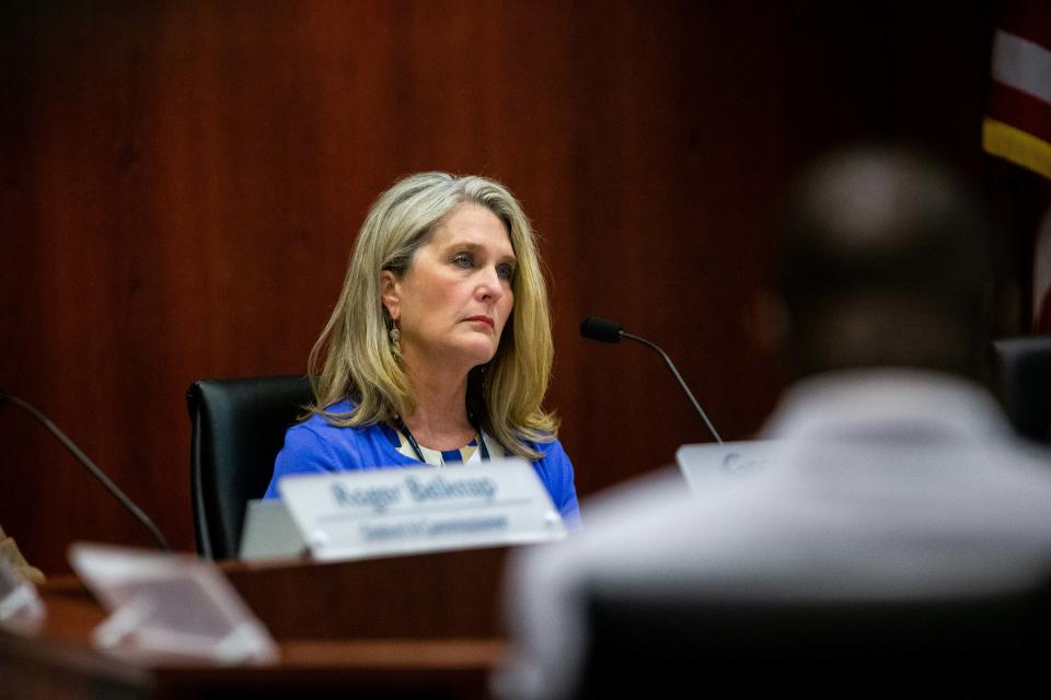 Commissioner Gretchen Cosby sits during public comment  Tuesday, June 27, 2023, at the Ottawa County Offices in West Olive. 