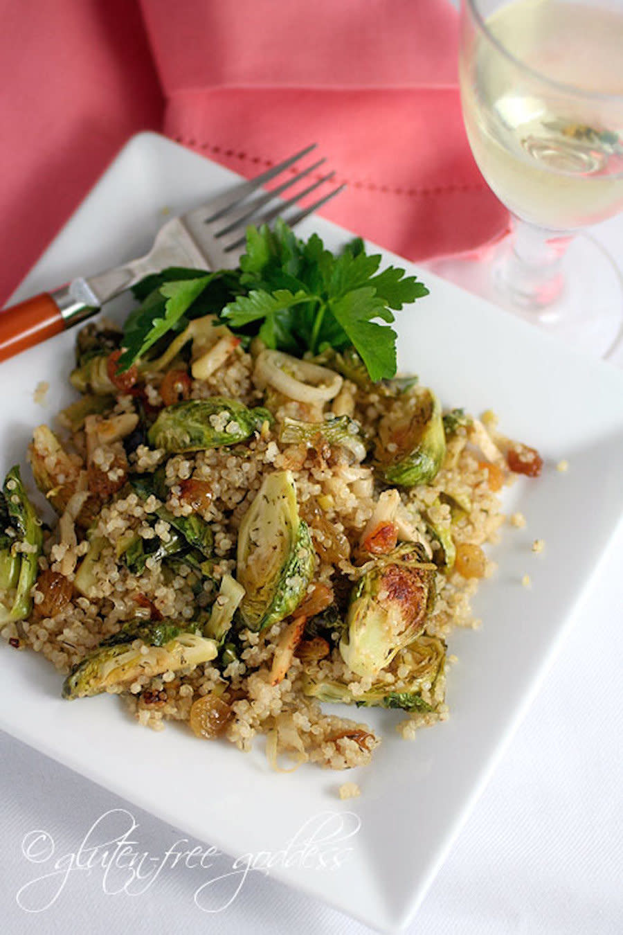 <strong>Get the <a href="http://glutenfreegoddess.blogspot.com/2011/04/quinoa-with-roasted-brussels-sprouts.html" target="_blank">Quinoa With Roasted Brussels Sprouts, Leeks & Slivered Almonds recipe</a> by Gluten-Free Goddess</strong>