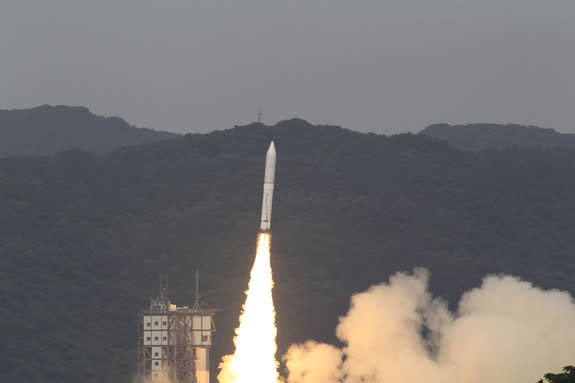 Japan's new Epsilon rocket launches on its debut mission from Uchinoura Space Center on Sept. 14, 2013 carrying the SPRINT-A (Hisaki) space telescope, a Japan Aerospace Exploration Agency satellite designed to study the planets of the solar sys