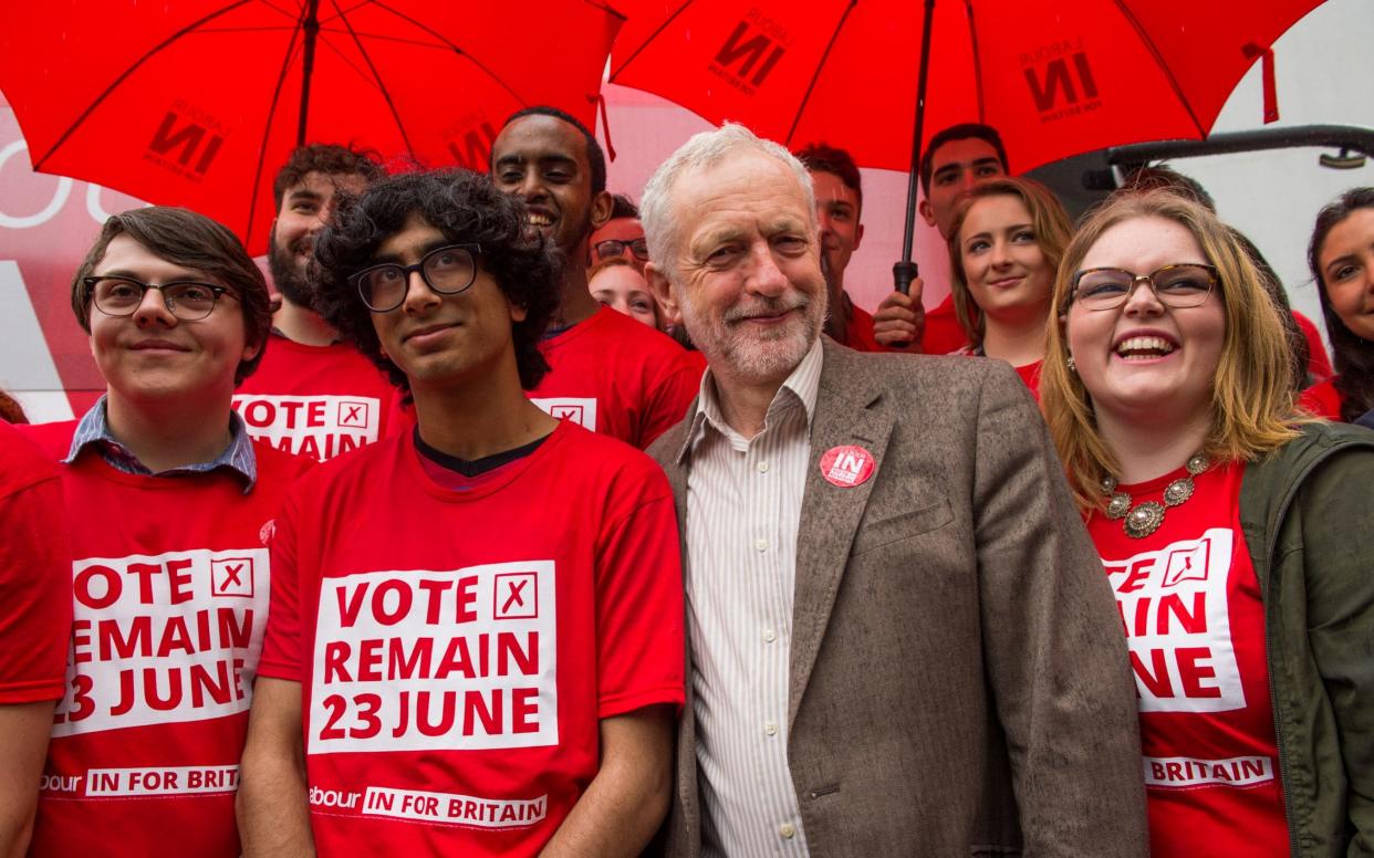 Labour Leader Jeremy Corbyn stands with supporters  - Fiona Hanson Â© Copyright 2016