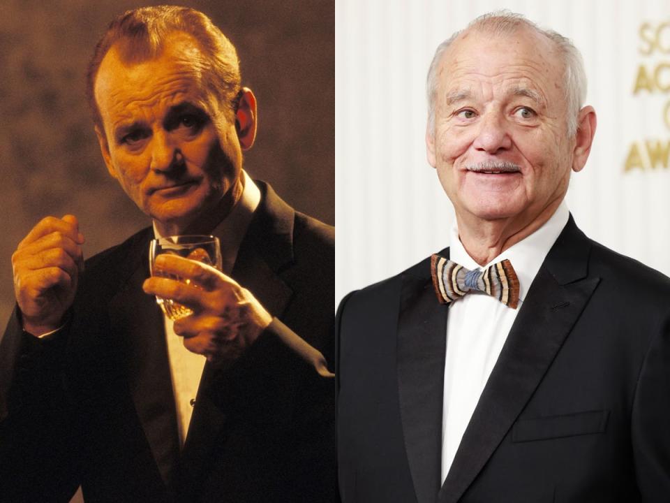 A side-by-side image of Bill Murray as Bob Harris in "Lost in Translation," and Bill Murray in 2023.