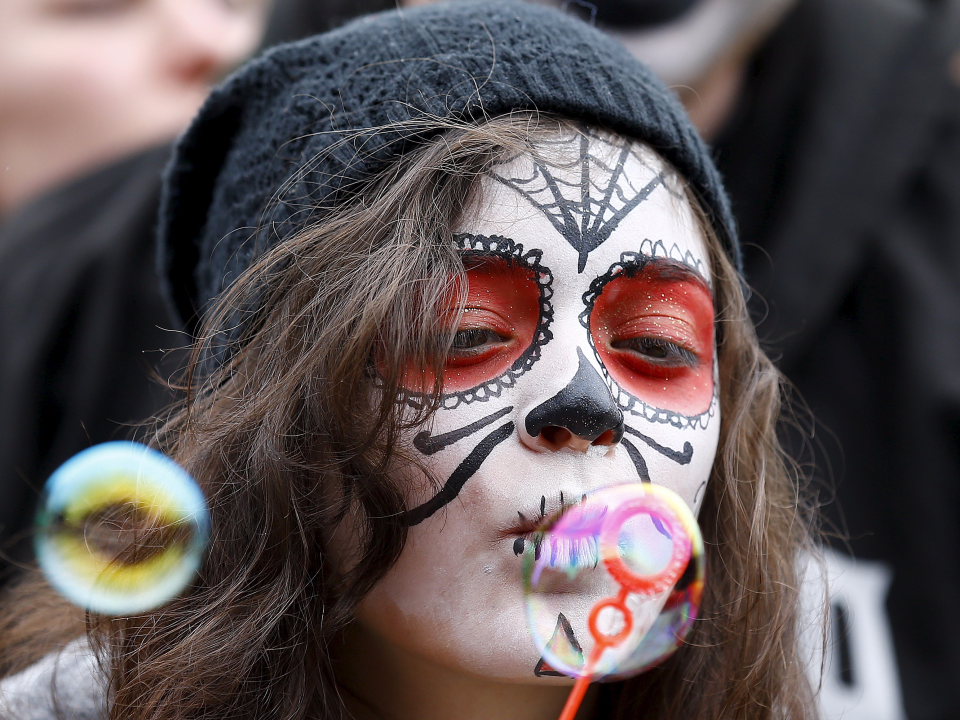 bubble blowing skull