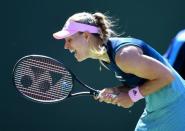 Mar 17, 2019; Indian Wells, CA, USA; Angelique Kerber (GER) reacts after missing a shot during her final match against Bianca Andreescu (not pictured) in the BNP Paribas Open at the Indian Wells Tennis Garden. Mandatory Credit: Jayne Kamin-Oncea-USA TODAY Sports