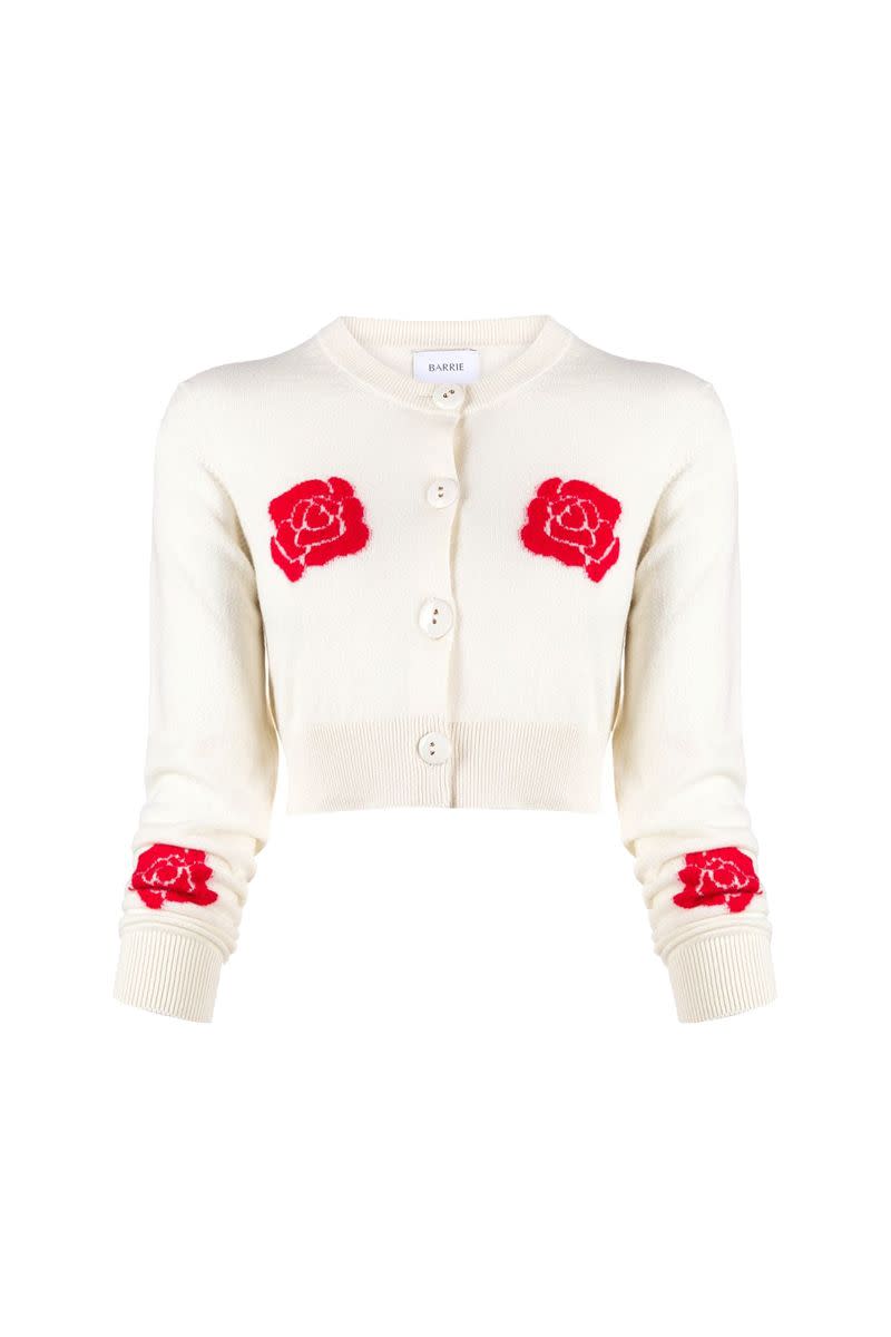 Barrie Roses Intarsia Cropped Cardigan