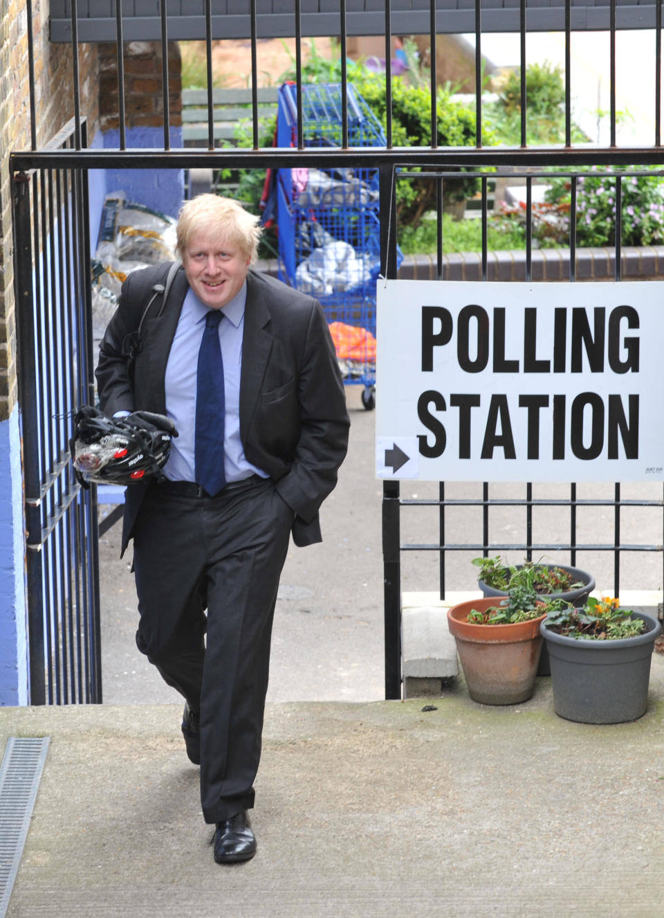 London Mayor Boris Johnson leaves after casting his vote in Islington, London.