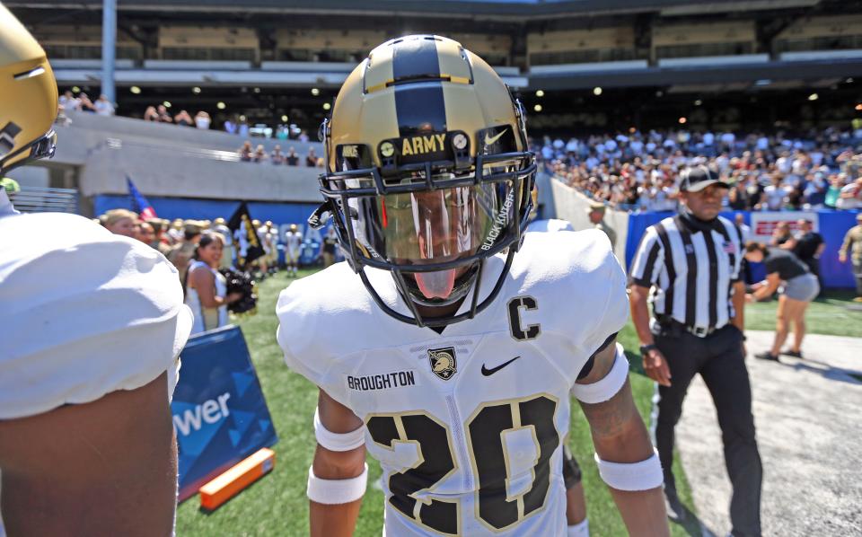 Army defensive back Marquel Broughton (20) during the first half at Center Parc Stadium in Atlanta on Sept. 4, 2021.