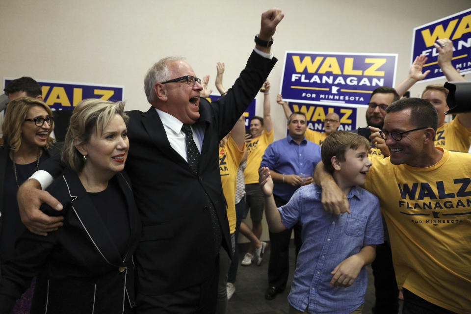 <span class="s1">Democratic candidate for Minnesota governor Tim Walz and his wife, Gwen, greet supporters in St. Paul after his victory. (Photo: Anthony Souffle/StarTribune via AP)</span>