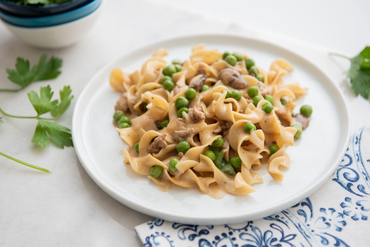 Turkey Stroganoff has 361 calories and 9 grams of fat per serving.