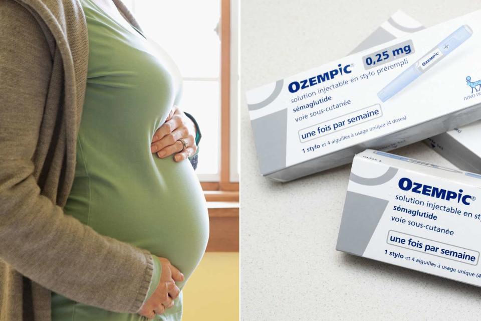 <p>Getty Images; SEBASTIEN BOZON/AFP via Getty Images</p> Pregnant woman; Ozempic injectables.